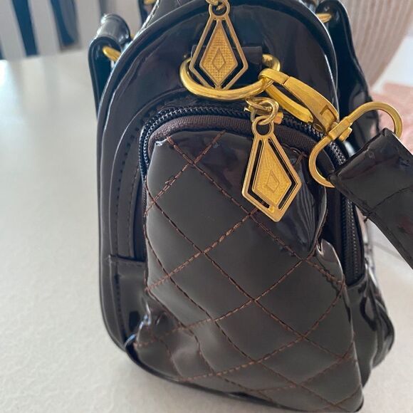 Chocolate Brown Patent Leather Handbag - Picture 5 of 11